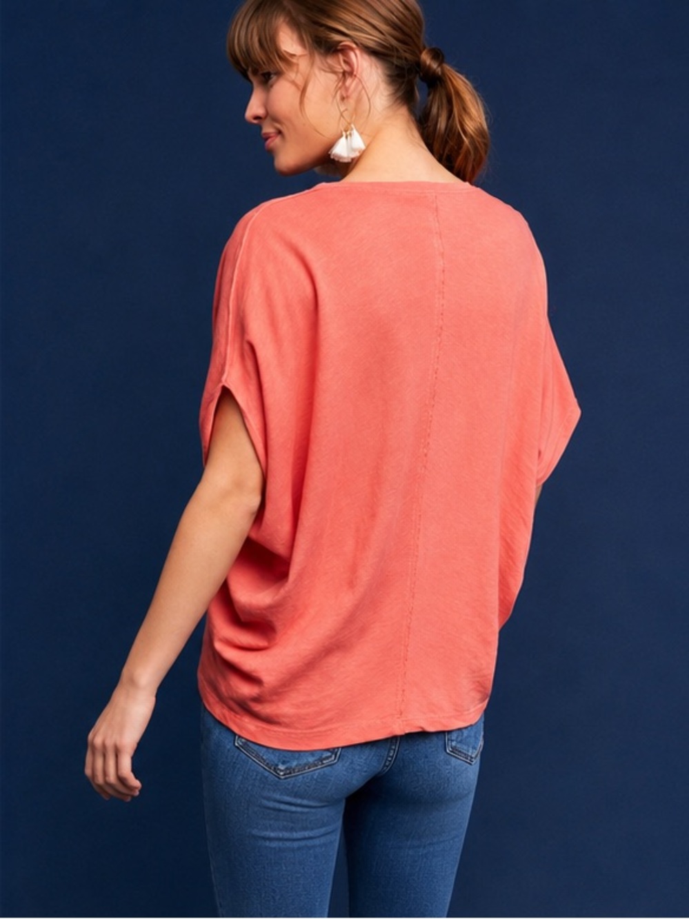 Anthropologie Bordeaux Noelie Coral Dolman Top Casual Relaxed Cotton Size S - Picture 3 of 7
